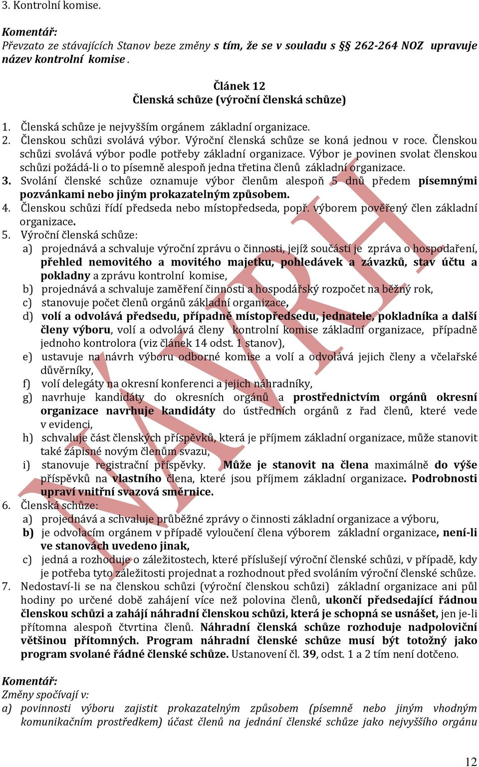 Členskou schůzi svolává výbor podle potřeby základní organizace. Výbor je povinen svolat členskou schůzi požádá-li o to písemně alespoň jedna třetina členů základní organizace. 3.