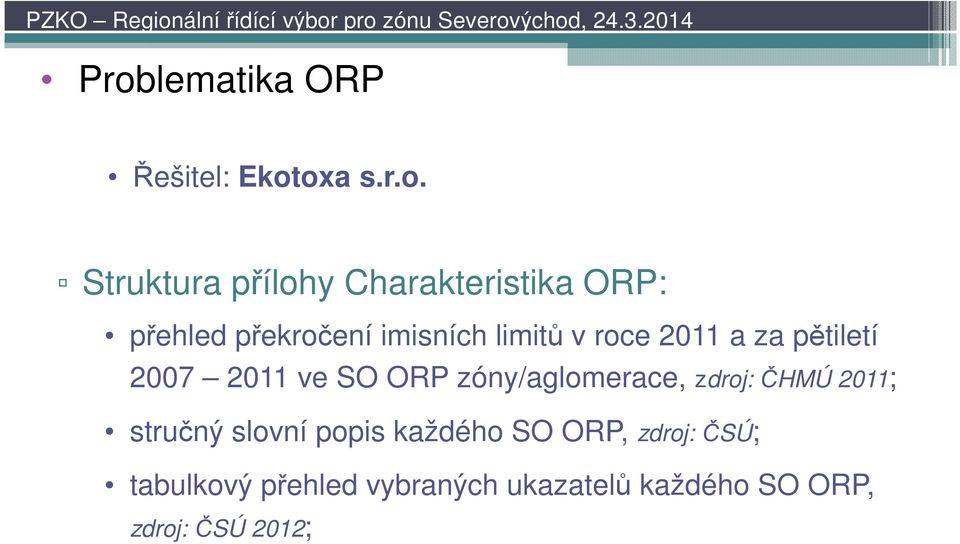 SO ORP zóny/aglomerace, zdroj: ČHMÚ 2011; stručný slovní popis každého SO ORP,