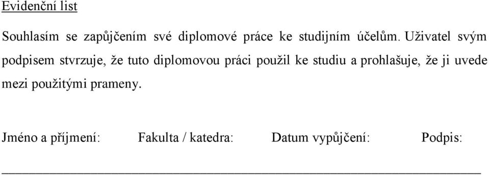 Uživatel svým podpisem stvrzuje, že tuto diplomovou práci použil