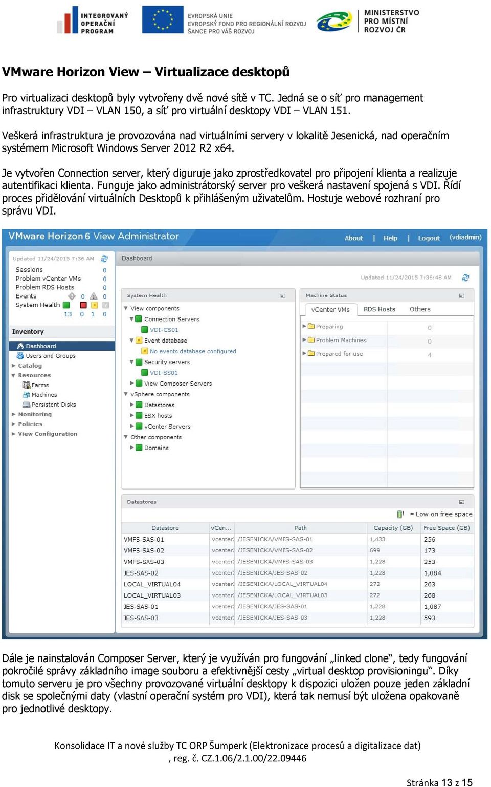 Veškerá infrastruktura je provozována nad virtuálními servery v lokalitě Jesenická, nad operačním systémem Microsoft Windows Server 2012 R2 x64.