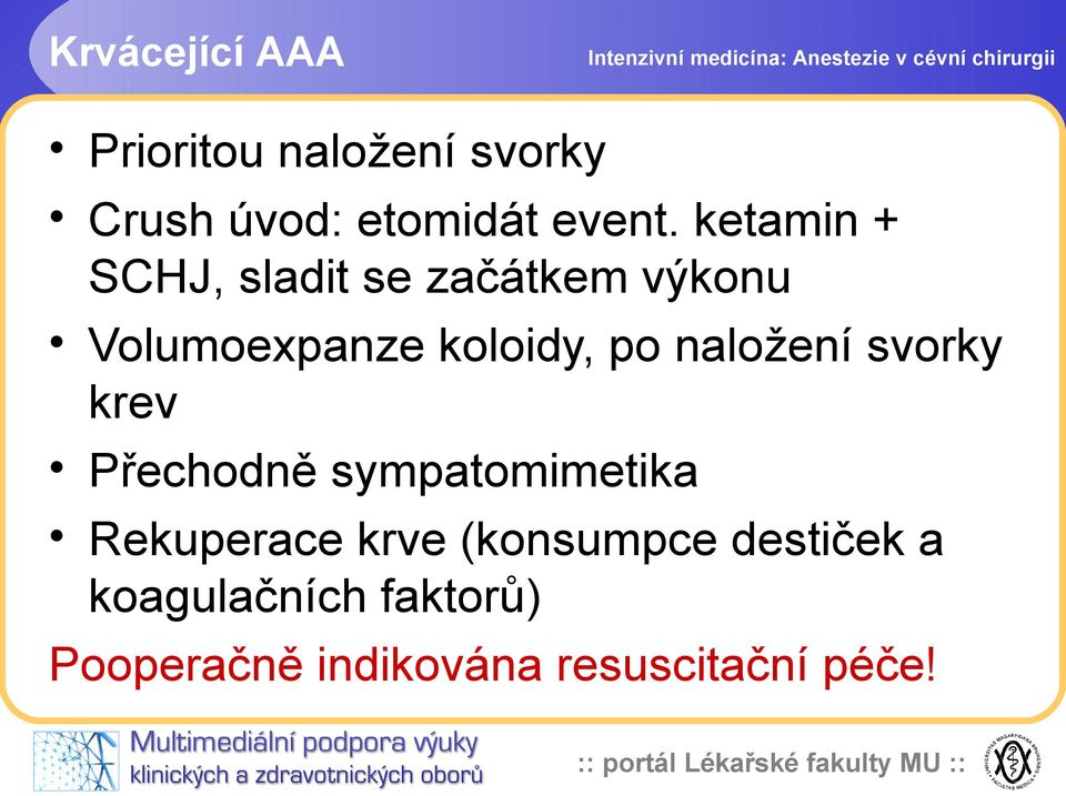 naložení svorky krev Přechodně sympatomimetika Rekuperace krve