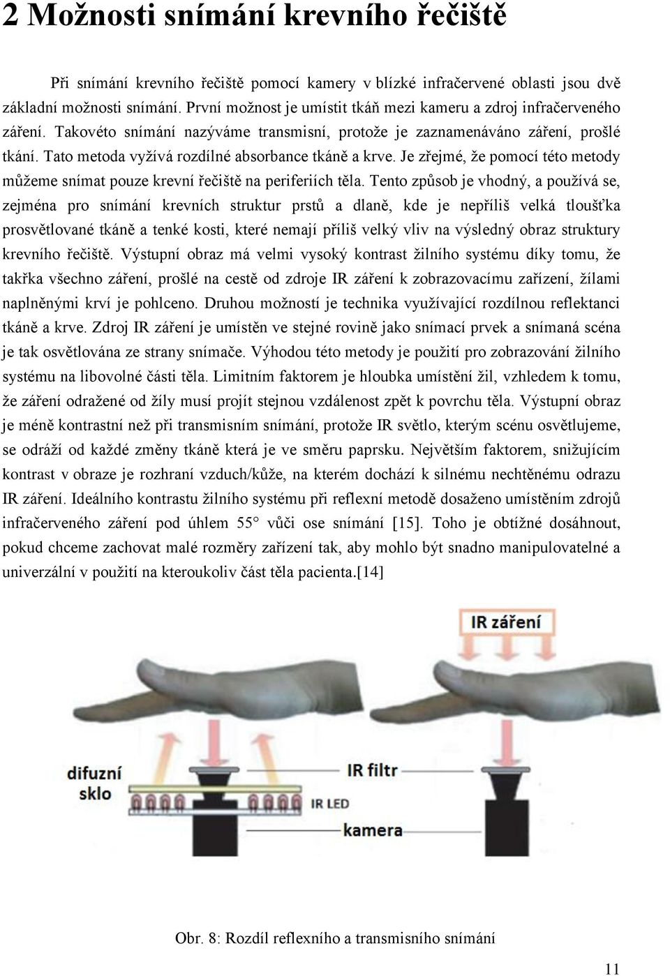 Tato metoda vyţívá rozdílné absorbance tkáně a krve. Je zřejmé, ţe pomocí této metody můţeme snímat pouze krevní řečiště na periferiích těla.