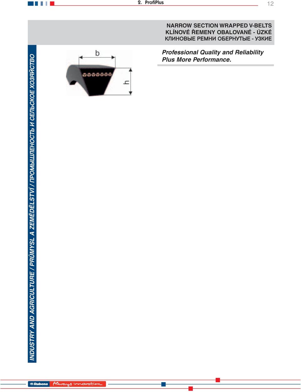 ) SPZ 562-5600 65 SPA 732-5600 55 SPB 1250-12500 40 SPC 2120-15000 30 Professional Quality and Reliability Plus More Performance. Excellent performance/price ratio. Long life.