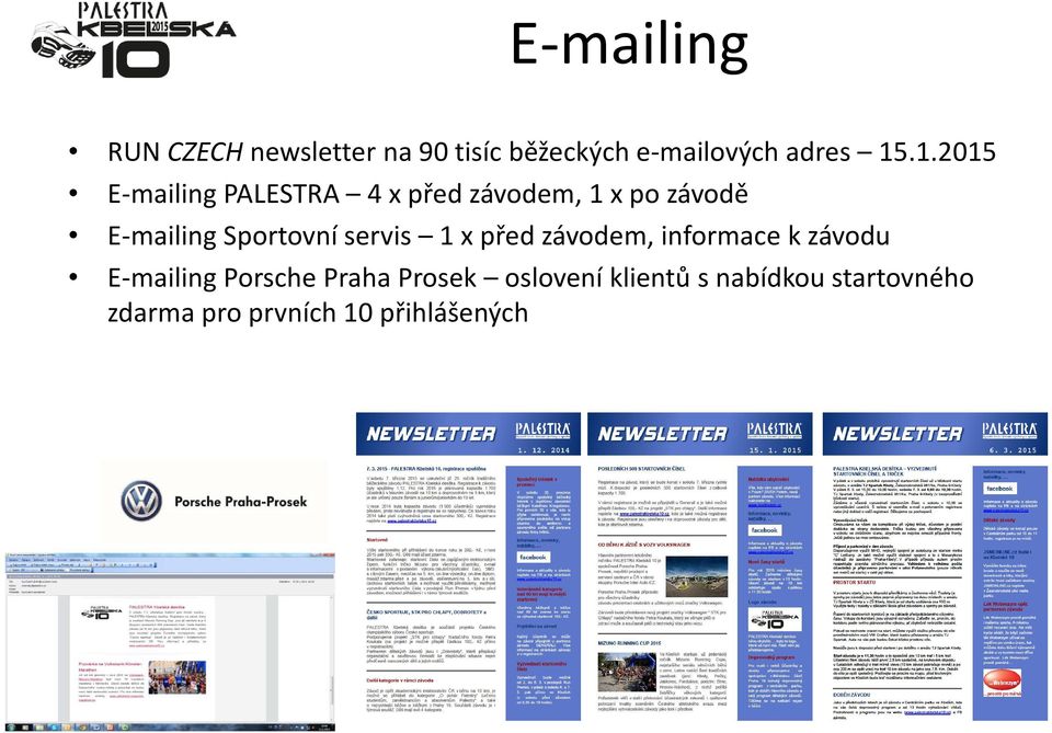 Sportovní servis 1 x před závodem, informace k závodu E-mailing Porsche