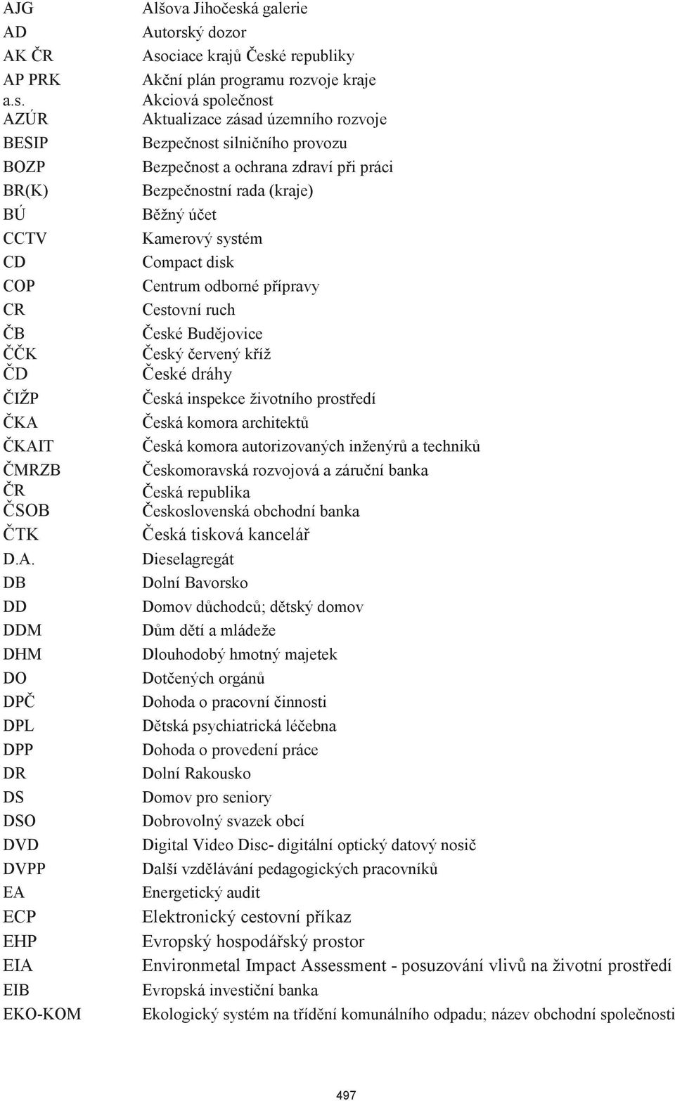 Bezpe nostní rada (kraje) B žný ú et Kamerový systém Compact disk Centrum odborné p ípravy Cestovní ruch eské Bud jovice eský ervený k íž eské dráhy eská inspekce životního prost edí eská komora