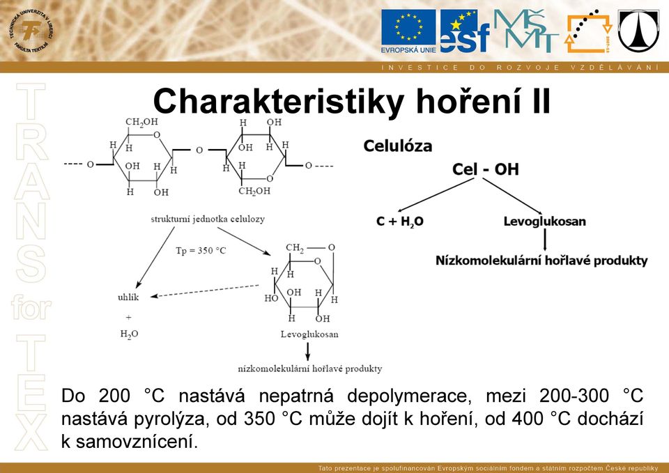 200-300 C nastává pyrolýza, od 350 C