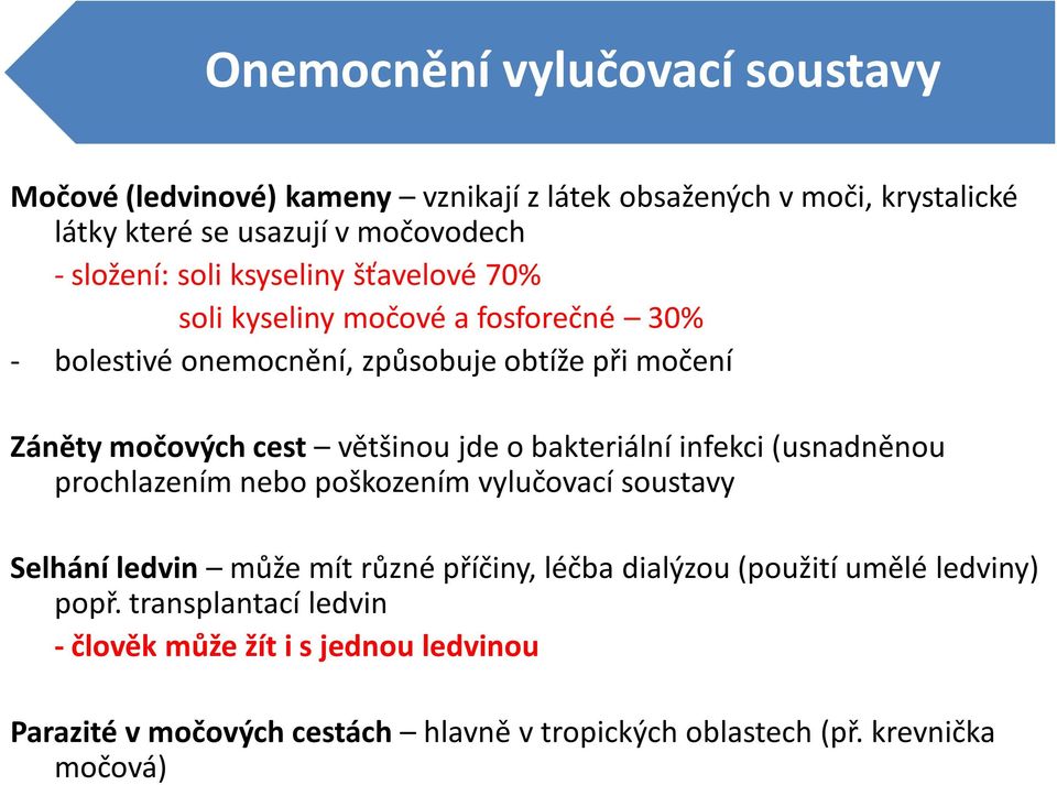 o bakteriální infekci (usnadněnou prochlazením nebo poškozením vylučovací soustavy Selhání ledvin může mít různé příčiny, léčba dialýzou (použití umělé