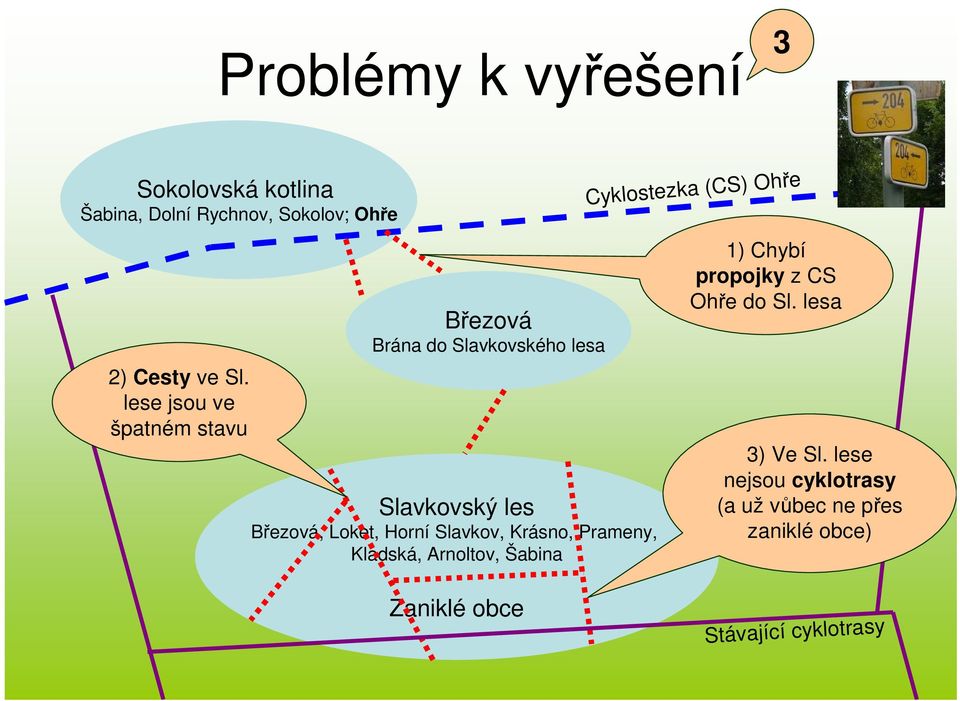 Slavkov, Krásno, Prameny, Kladská, Arnoltov, Šabina Cyklostezka (CS) Ohře 1) Chybí propojky z CS Ohře