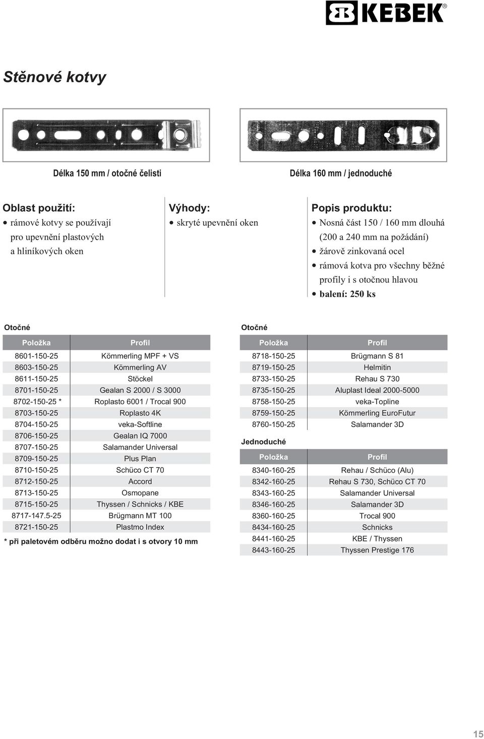 8611-150-25 Stöckel 8701-150-25 Gealan S 2000 / S 3000 8702-150-25 * Roplasto 6001 / Trocal 900 8703-150-25 Roplasto 4K 8704-150-25 veka-softline 8706-150-25 Gealan IQ 7000 8707-150-25 Salamander