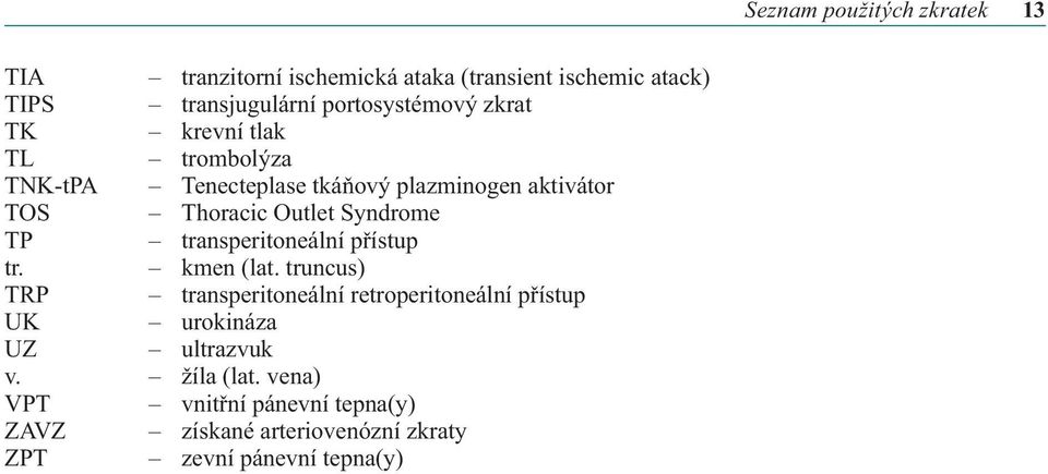 Outlet Syndrome TP transperitoneální přístup tr. kmen (lat.