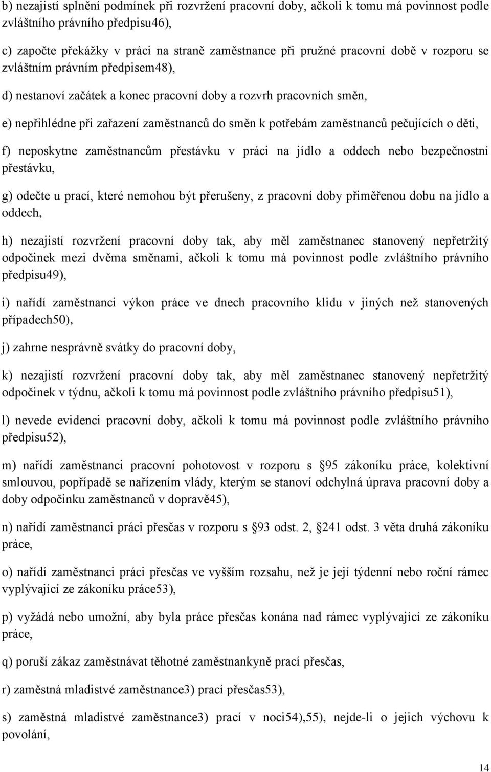 děti, f) neposkytne zaměstnancům přestávku v práci na jídlo a oddech nebo bezpečnostní přestávku, g) odečte u prací, které nemohou být přerušeny, z pracovní doby přiměřenou dobu na jídlo a oddech, h)