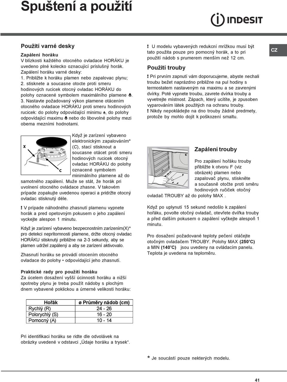 . Nastavte požadovaný výkon plamene otácením otocného ovladace HORÁKU proti smeru hodinových rucicek: do polohy odpovídající minimu C, do polohy odpovídající maximu E nebo do libovolné polohy mezi