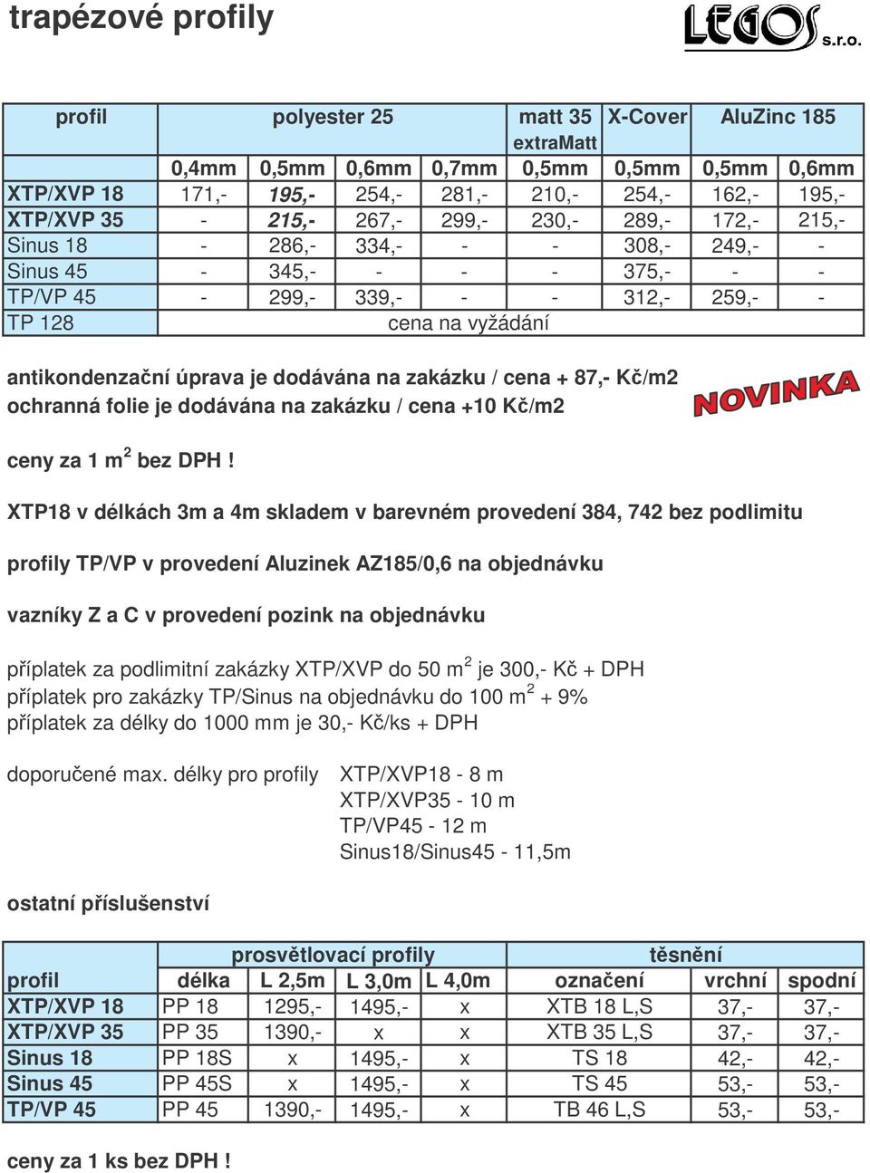 dodávána na zakázku / cena + 87,- K/m2 ochranná folie je dodávána na zakázku / cena +10 K/m2 ceny za 1 m 2 bez DPH!