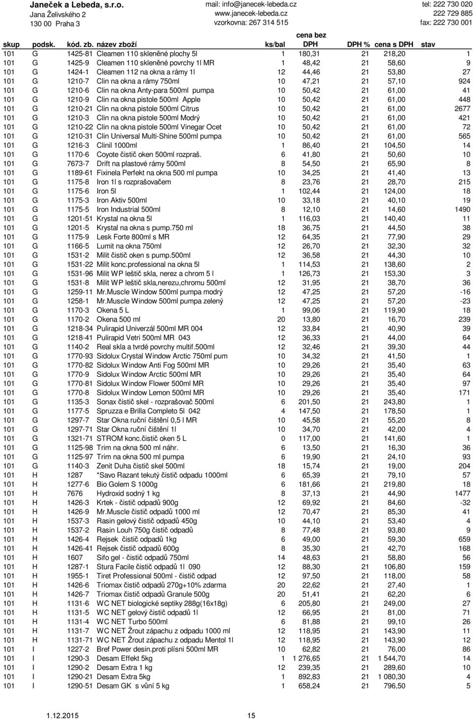 101 G 1210-21 Clin na okna pistole 500ml Citrus 10 50,42 21 61,00 2677 101 G 1210-3 Clin na okna pistole 500ml Modrý 10 50,42 21 61,00 421 101 G 1210-22 Clin na okna pistole 500ml Vinegar Ocet 10