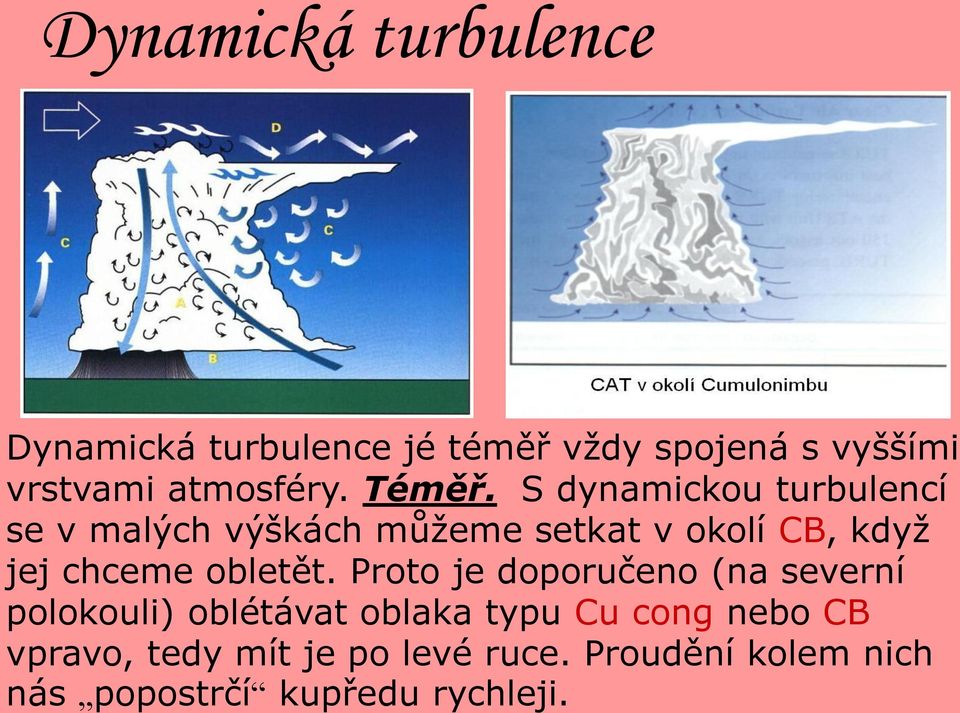 S dynamickou turbulencí se v malých výškách můžeme setkat v okolí CB, když jej chceme