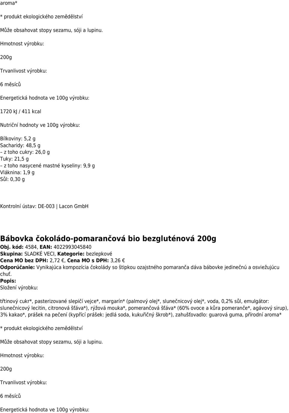 bio bezgluténová 200g Obj.