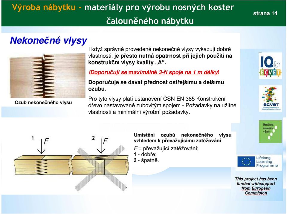 !Doporučují se maximálně 3-ři spoje na 1 m délky! Doporučuje se dávat přednost ostřejšímu a delšímu ozubu.