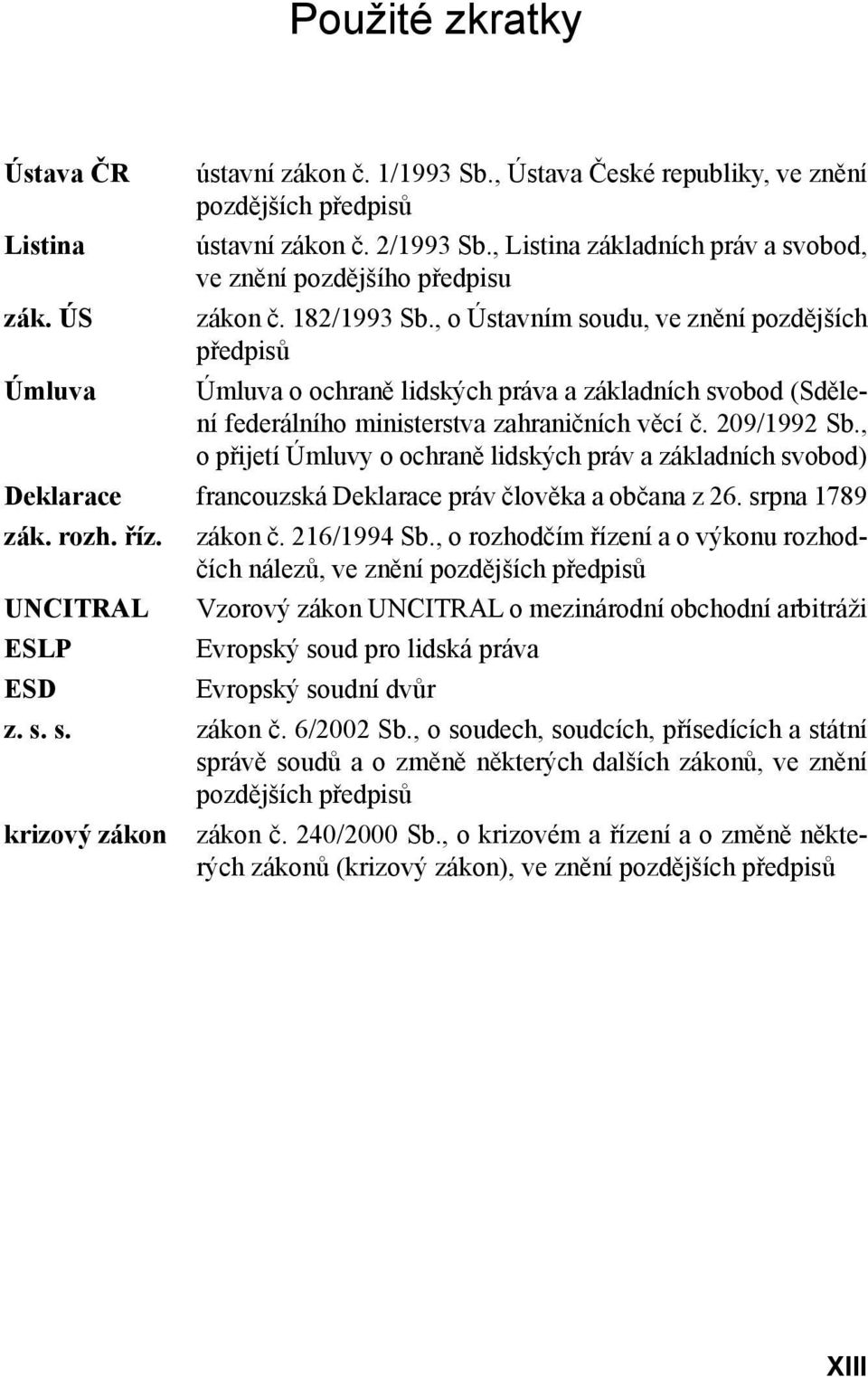 , o Ústavním soudu, ve znění pozdějších předpisů Úmluva Úmluva o ochraně lidských práva a základních svobod (Sdělení federálního ministerstva zahraničních věcí č. 209/1992 Sb.