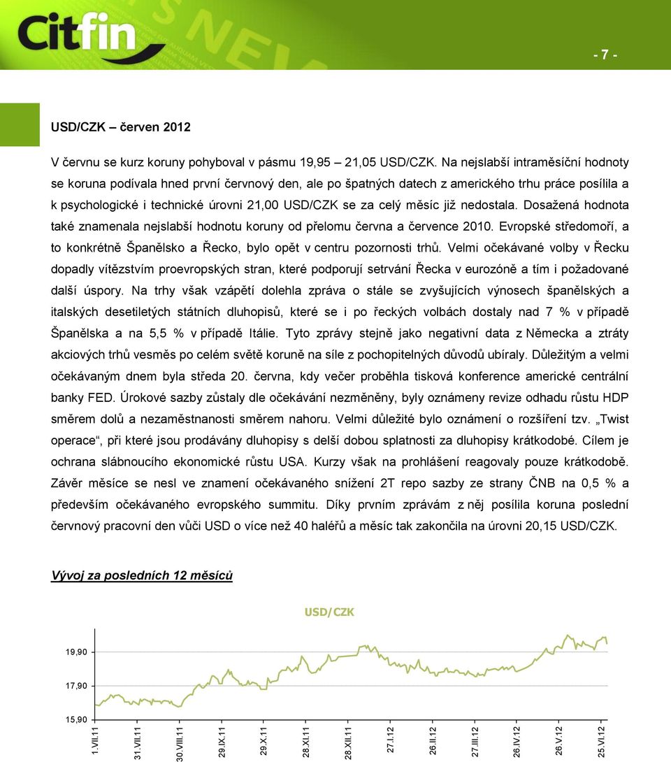 měsíc již nedostala. Dosažená hodnota také znamenala nejslabší hodnotu koruny od přelomu června a července 2010.