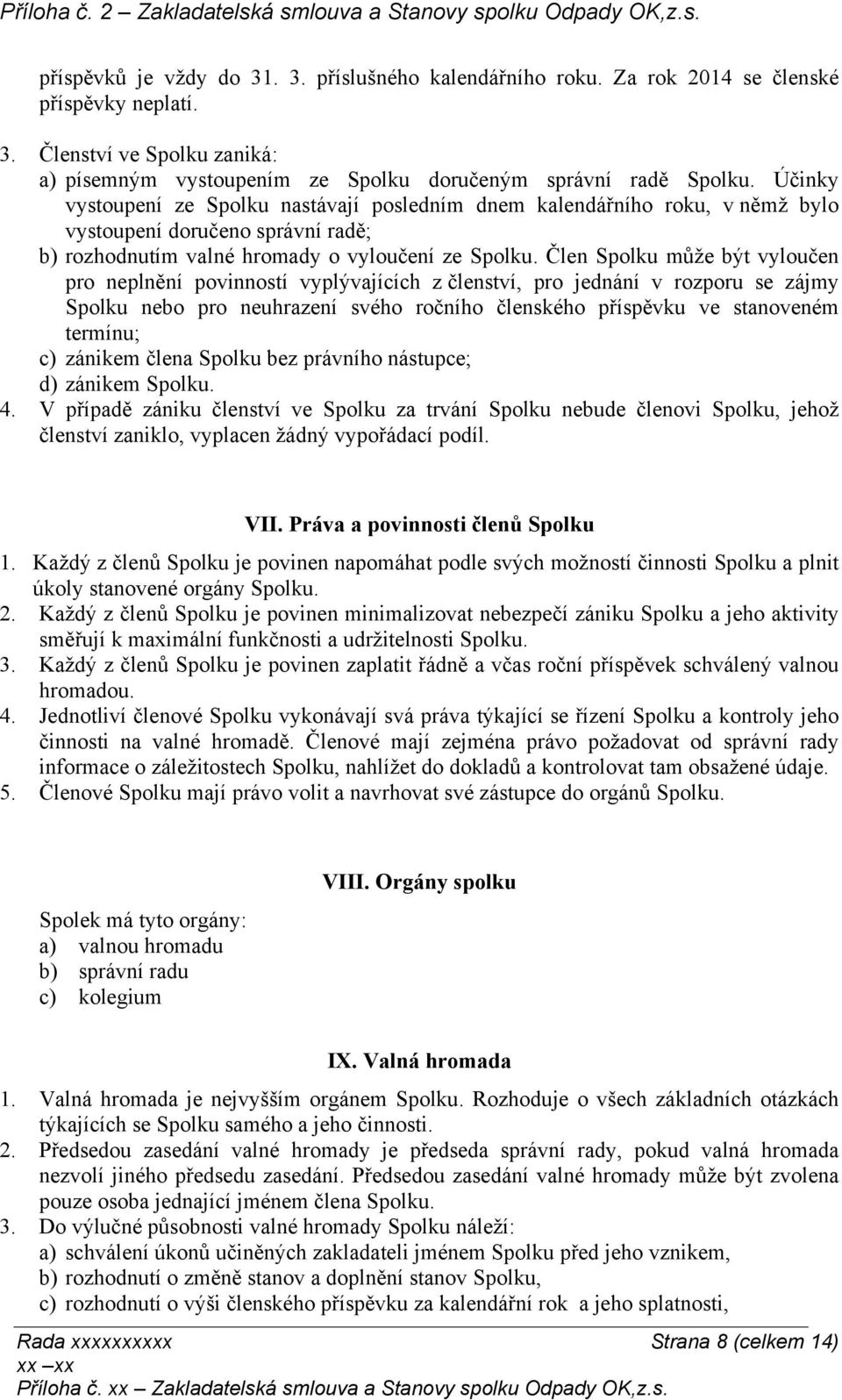 Člen Spolku může být vyloučen pro neplnění povinností vyplývajících z členství, pro jednání v rozporu se zájmy Spolku nebo pro neuhrazení svého ročního členského příspěvku ve stanoveném termínu; c)