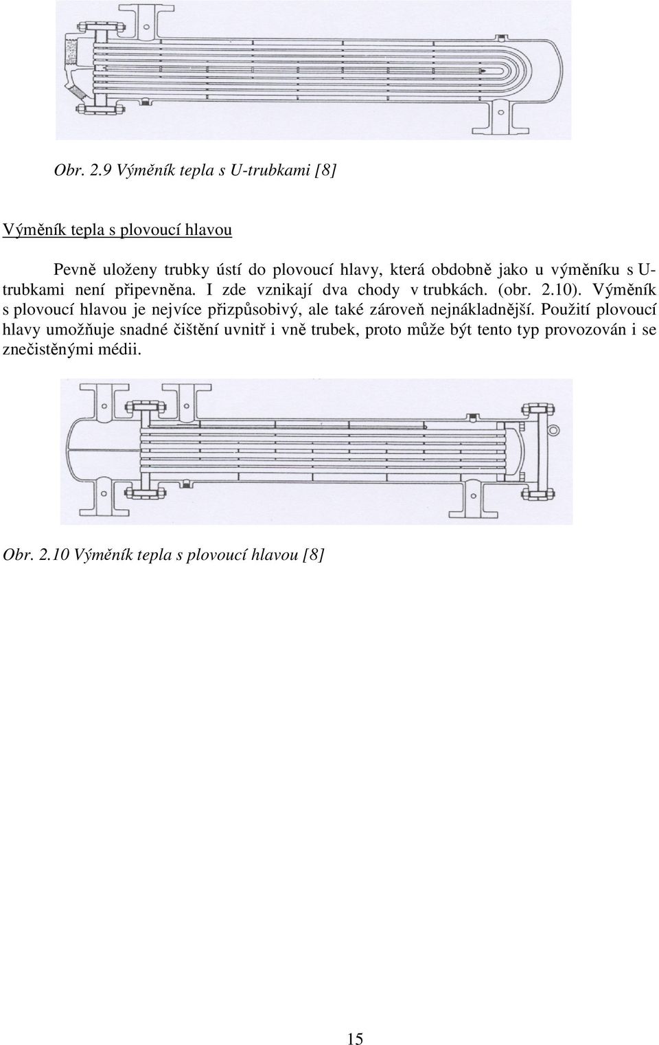 obdobně jako u výměníku s U- trubkami není připevněna. I zde vznikají dva chody v trubkách. (obr. 2.10).
