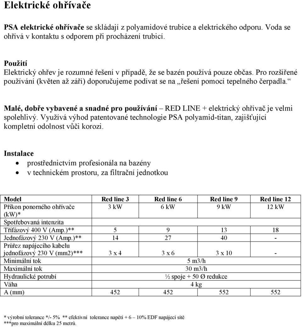 Malé, dobře vybavené a snadné pro používání RED LINE + elektrický ohřívač je velmi spolehlivý. Využívá výhod patentované technologie PSA polyamid-titan, zajišťující kompletní odolnost vůči korozi.