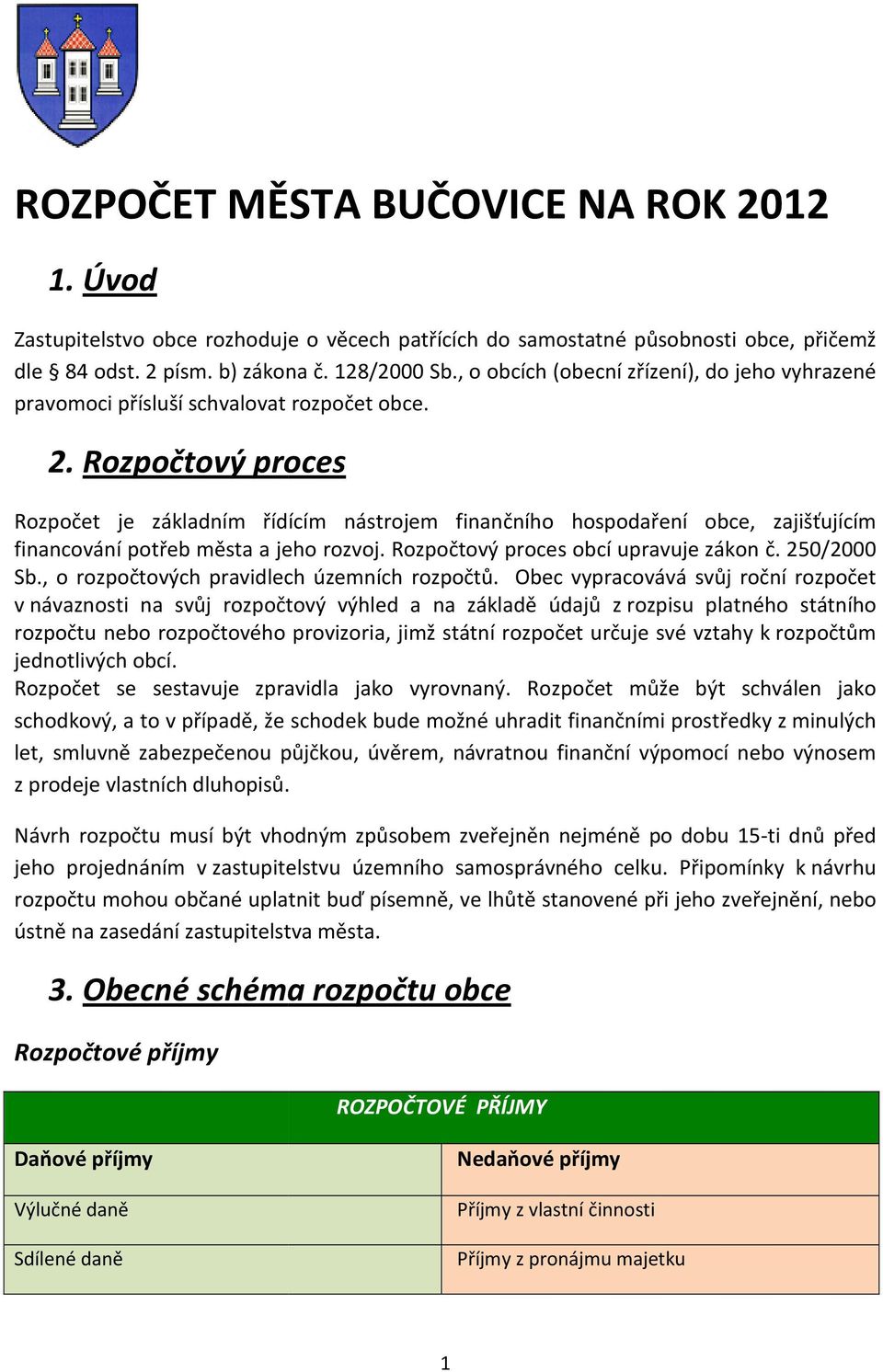 Rozpočtový proces Rozpočet je základním řídícím nástrojem finančního hospodaření obce, zajišťujícím financování potřeb města a jeho rozvoj. Rozpočtový proces obcí upravuje zákon č. 250/2000 Sb.