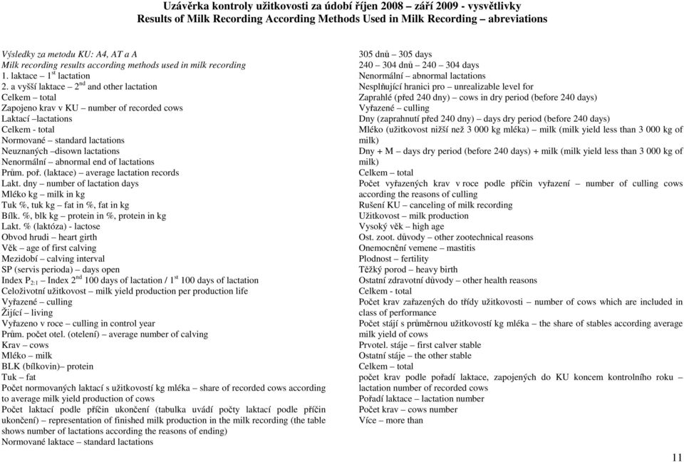 a vyšší laktace 2 nd and other lactation Celkem total Zapojeno krav v KU number of recorded cows Laktací lactations Celkem - total Normované standard lactations Neuznaných disown lactations