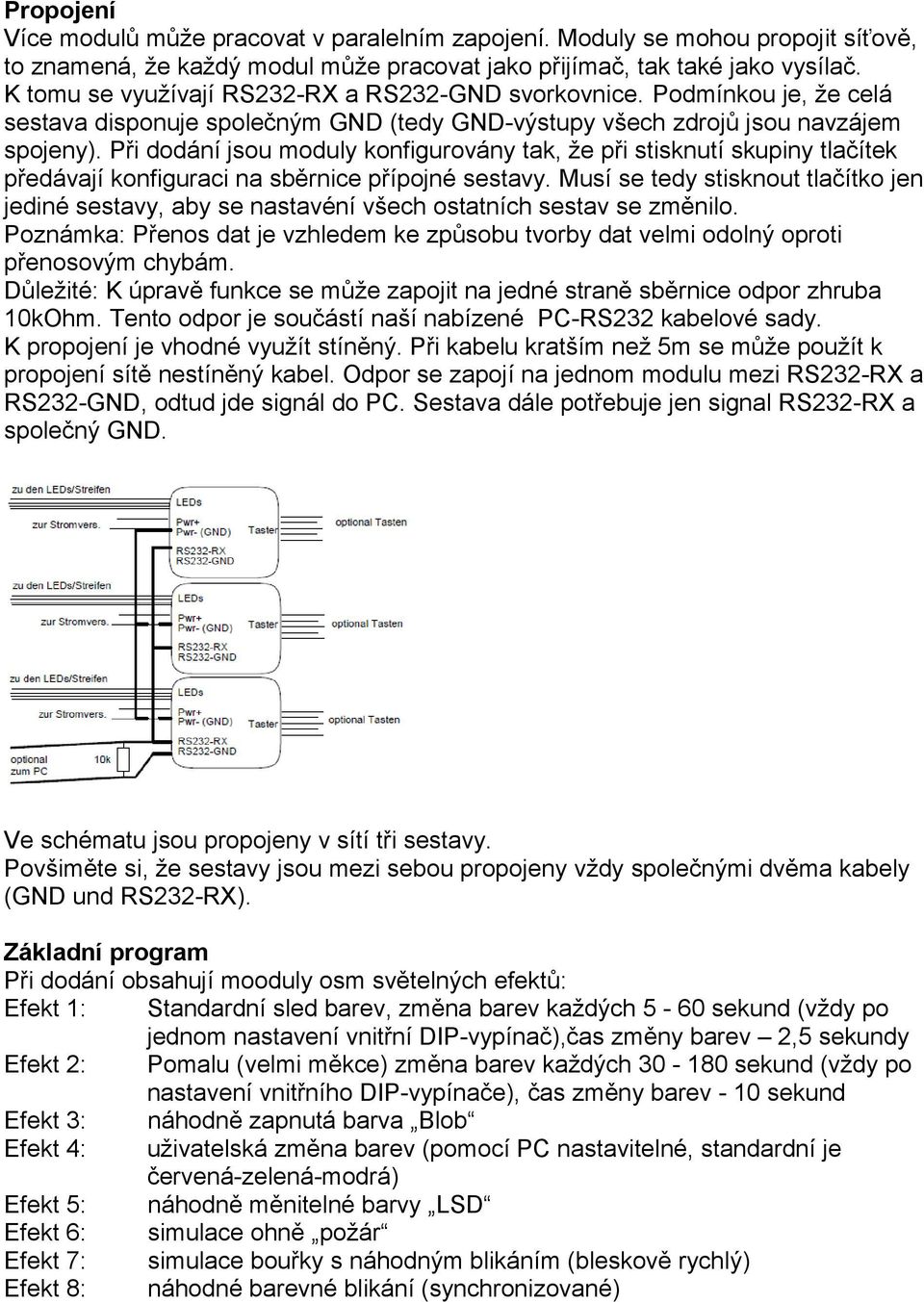 Při dodání jsou moduly konfigurovány tak, že při stisknutí skupiny tlačítek předávají konfiguraci na sběrnice přípojné sestavy.