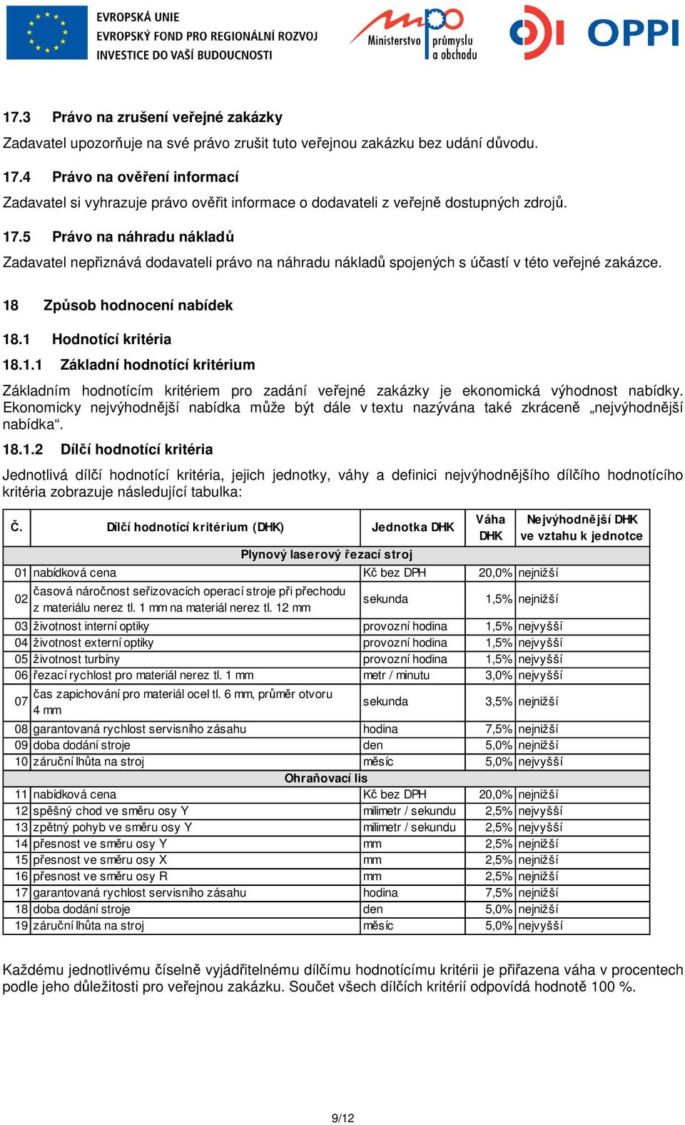 5 Právo na náhradu nákladů Zadavatel nepřiznává dodavateli právo na náhradu nákladů spojených s účastí v této veřejné zakázce. 18