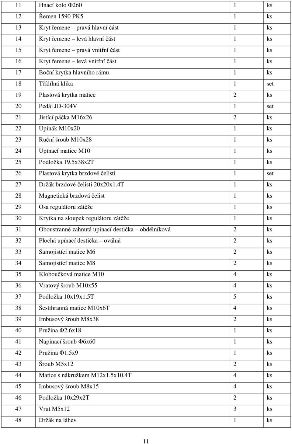 Upínací matice M10 1 ks 25 Podložka 19.5x38x2T 1 ks 26 Plastová krytka brzdové čelisti 1 set 27 Držák brzdové čelisti 20x20x1.