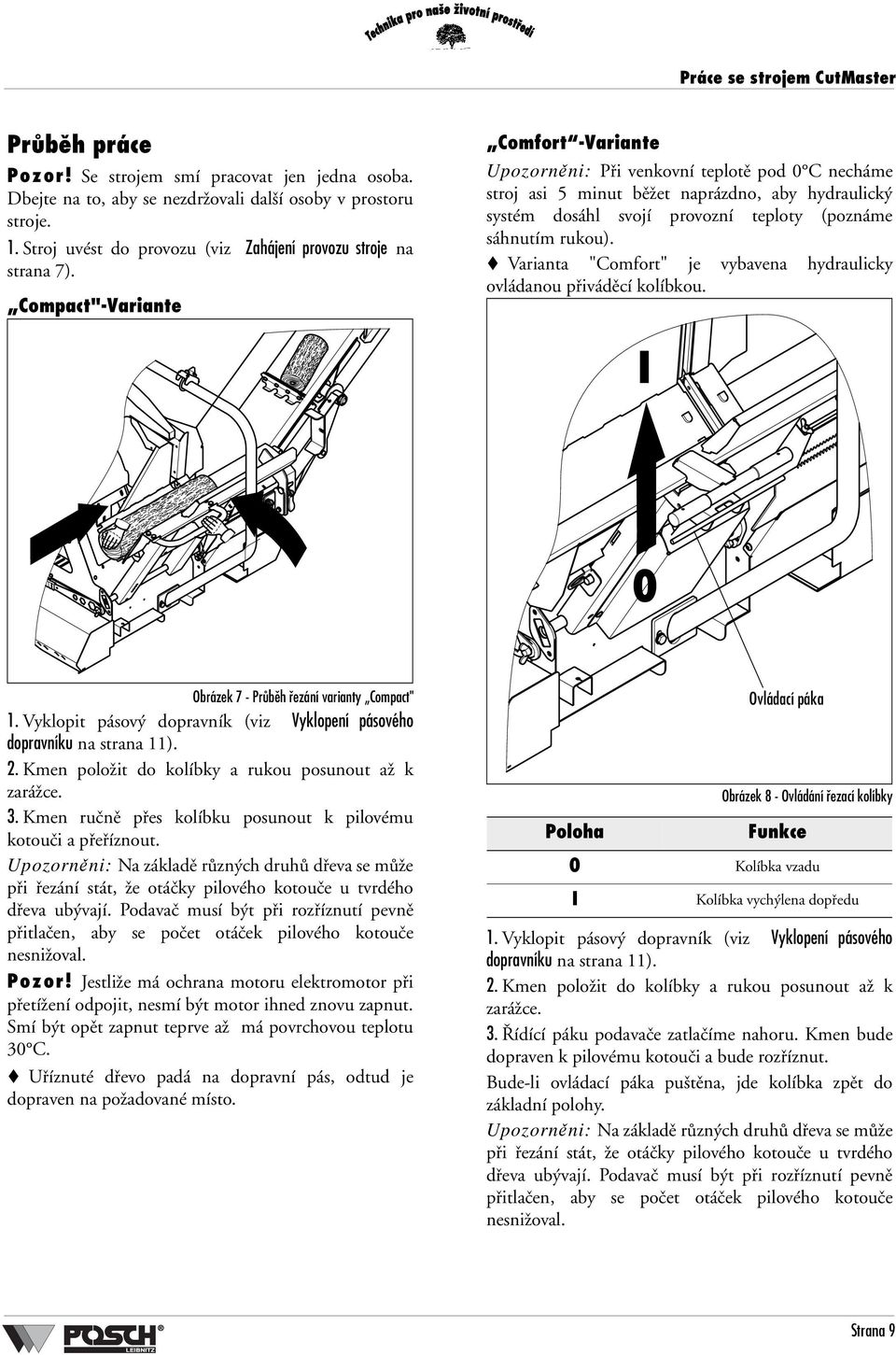 Compact"-Variante Comfort -Variante Upozorněni: Při venkovní teplotě pod 0 C necháme stroj asi 5 minut běžet naprázdno, aby hydraulický systém dosáhl svojí provozní teploty (poznáme sáhnutím rukou).