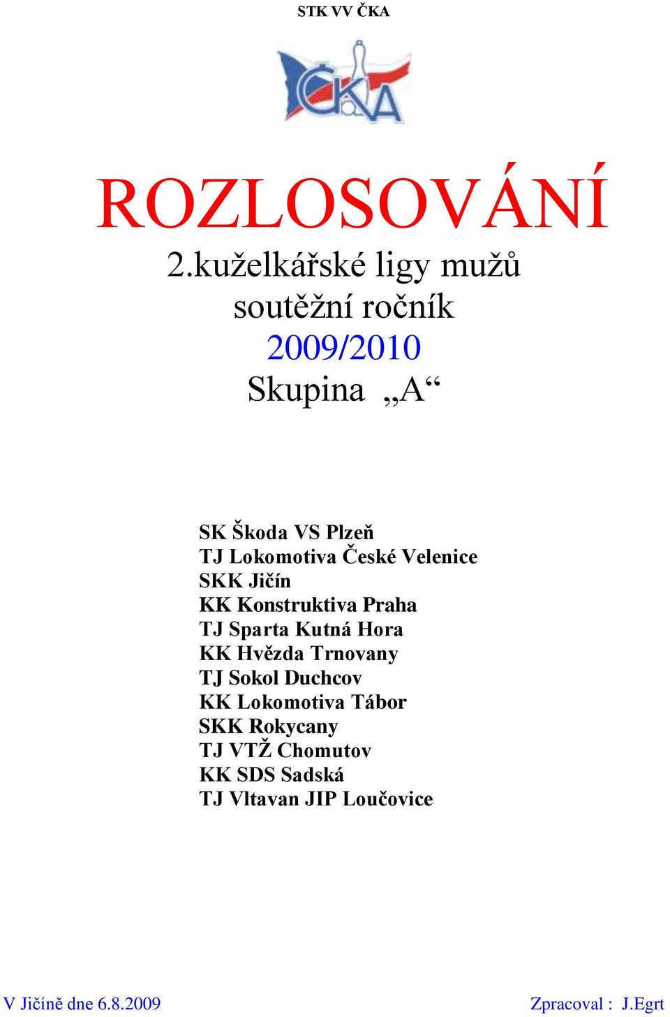 Lokomotiva České Velenice SKK Jičín KK Konstruktiva Praha TJ Sparta Kutná Hora KK