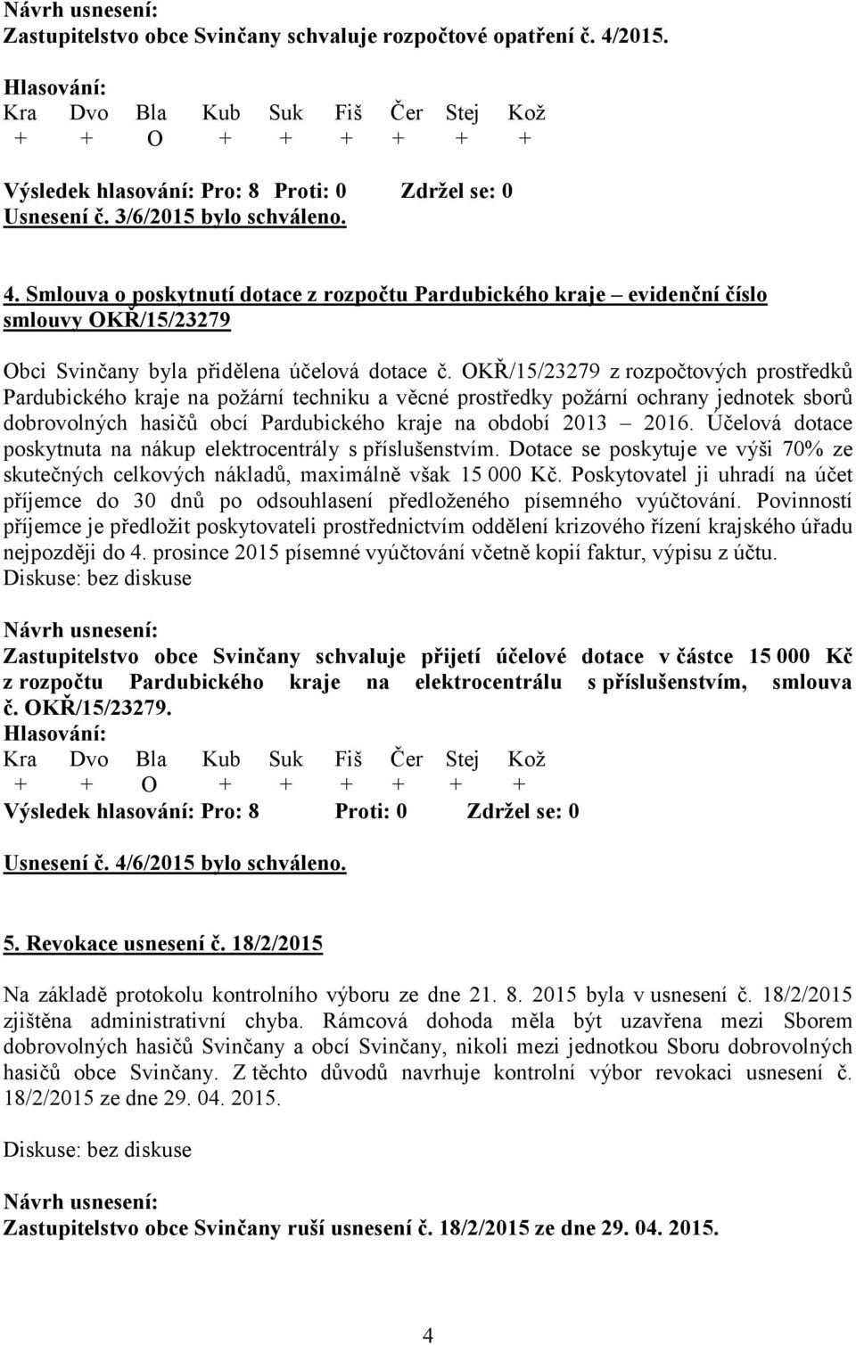 OKŘ/15/23279 z rozpočtových prostředků Pardubického kraje na požární techniku a věcné prostředky požární ochrany jednotek sborů dobrovolných hasičů obcí Pardubického kraje na období 2013 2016.