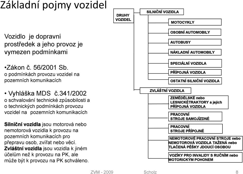 komunikacích pro přepravu osob, zvířat nebo věcí. Zvláštní vozidla jsou vozidla k jiném účelům než k provozu na PK, ale může být k provozu na PK schváleno.