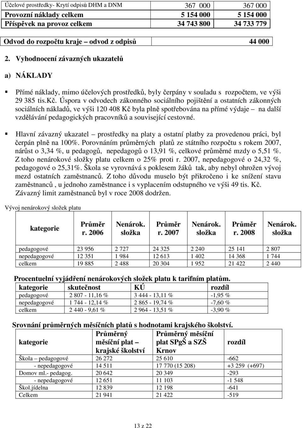 Úspora v odvodech zákonného sociálního pojištění a ostatních zákonných sociálních nákladů, ve výši 120 408 Kč byla plně spotřebována na přímé výdaje na další vzdělávání pedagogických pracovníků a