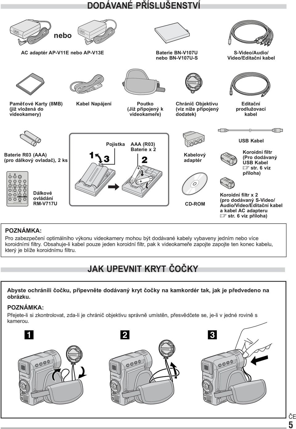 Kabelový adaptér USB Kabel Koroidní filtr (Pro dodávaný USB Kabel str.