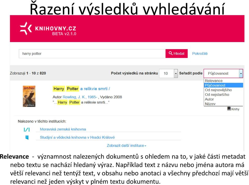 Například text z názvu nebo jména autora má větší relevanci než tentýž text, v