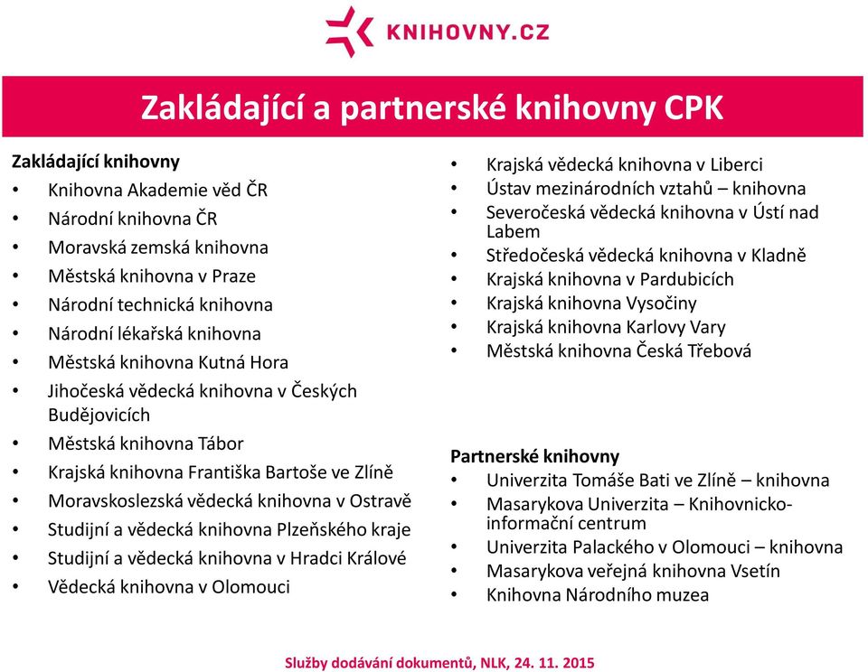 Studijní a vědecká knihovna Plzeňského kraje Studijní a vědecká knihovna v Hradci Králové Vědecká knihovna v Olomouci Krajská vědecká knihovna v Liberci Ústav mezinárodních vztahů knihovna