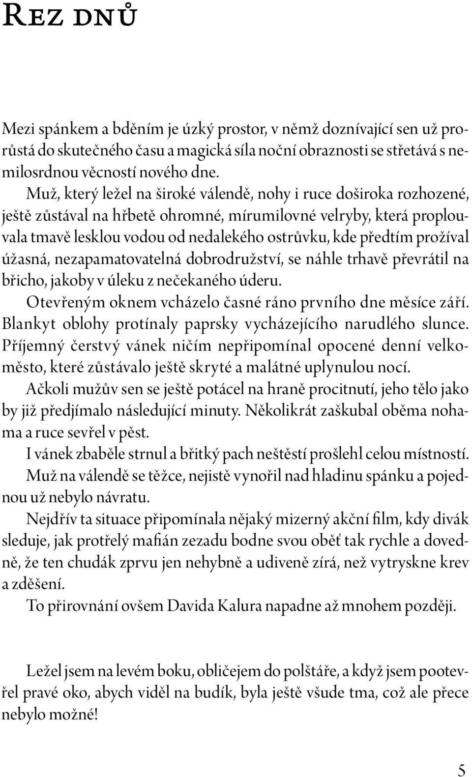 prožíval úžasná, nezapamatovatelná dobrodružství, se náhle trhavě převrátil na břicho, jakoby v úleku z nečekaného úderu. Otevřeným oknem vcházelo časné ráno prvního dne měsíce září.