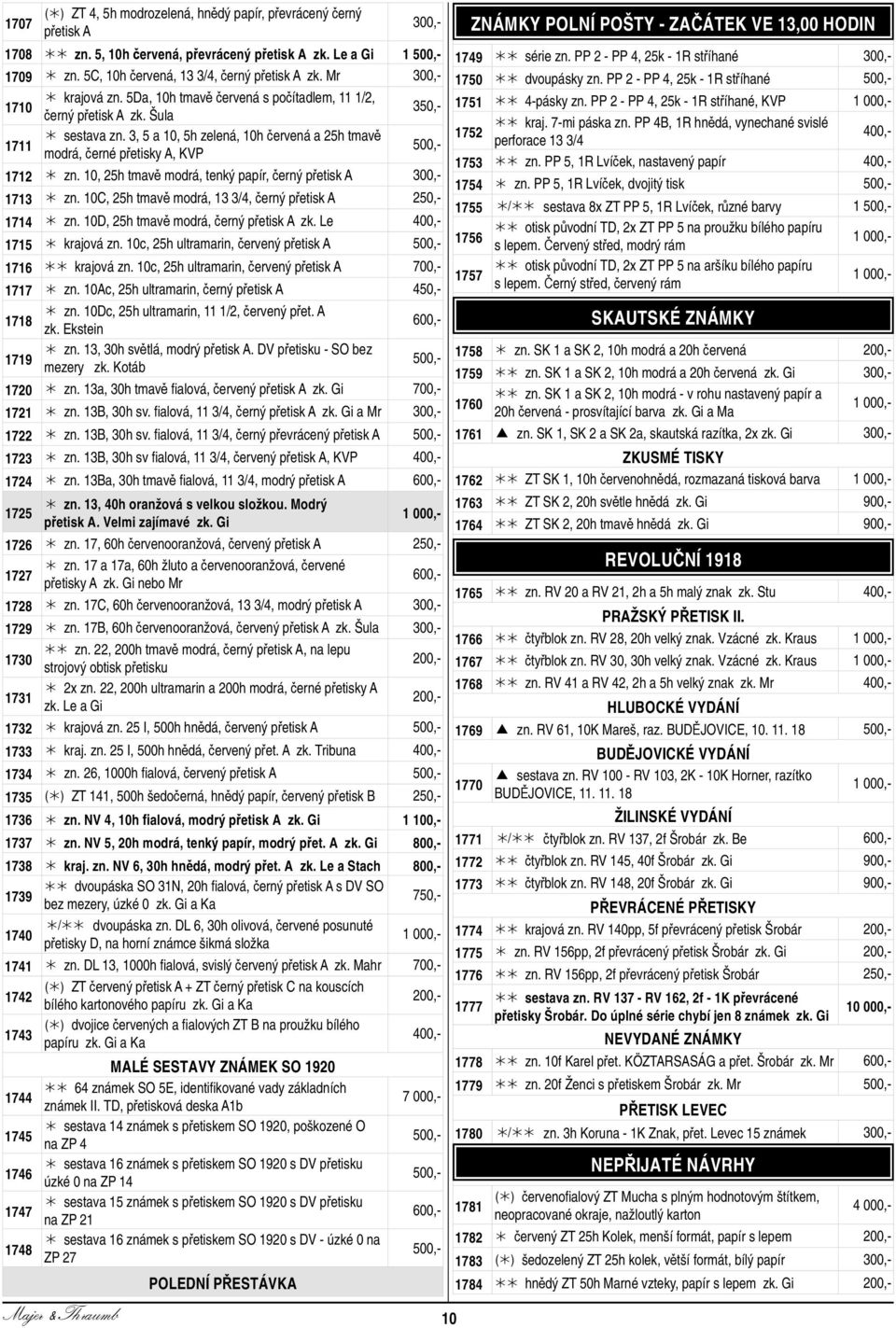 10, 25h tmavě modrá, tenký papír, černý přetisk A 1713 zn. 10C, 25h tmavě modrá, 13 3/4, černý přetisk A 1714 zn. 10D, 25h tmavě modrá, černý přetisk A zk. Le 1715 krajová zn.