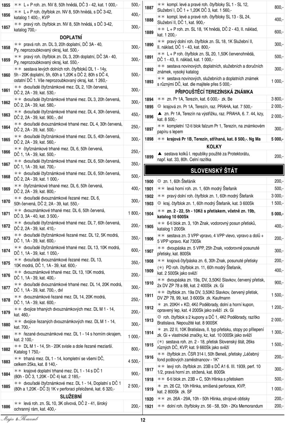 čtyřbloků DL 1-14y, 1860 5h - 20K doplatní, 5h, 60h a 1,20K s DČ 2, 80h s DČ 4, ostatní DČ 1. Vše neprozoubkovaný okraj, kat. 1 260,- 1861 dvouřadé čtyřznámkové mez.