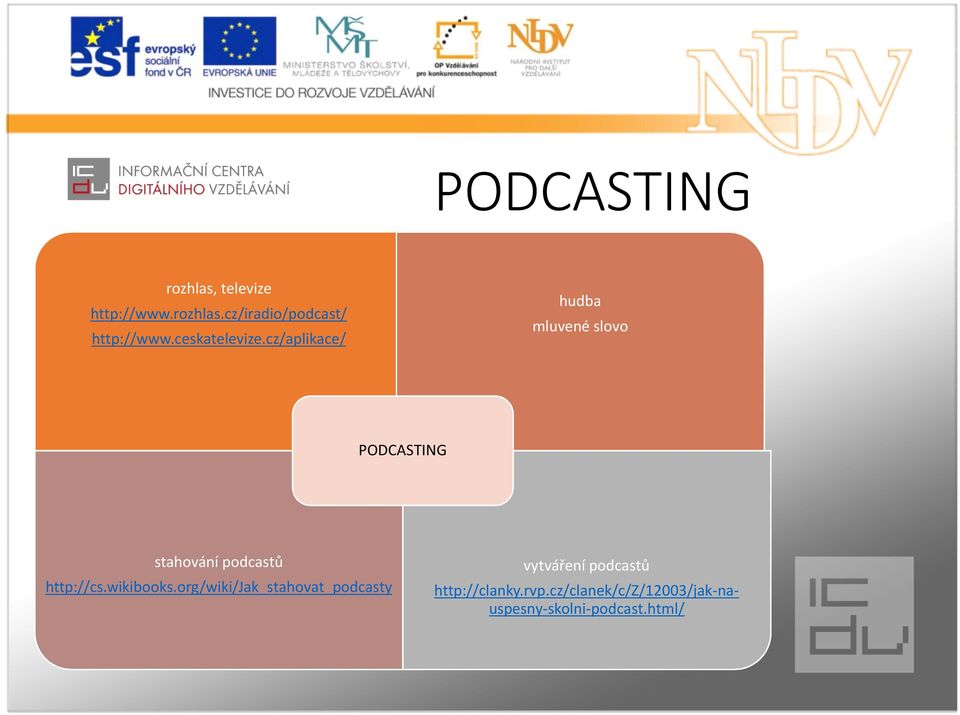 cz/aplikace/ hudba mluvené slovo PODCASTING stahování podcastů http://cs.