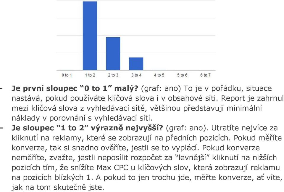 Utratíte nejvíce za kliknutí na reklamy, které se zobrazují na předních pozicích. Pokud měříte konverze, tak si snadno ověříte, jestli se to vyplácí.