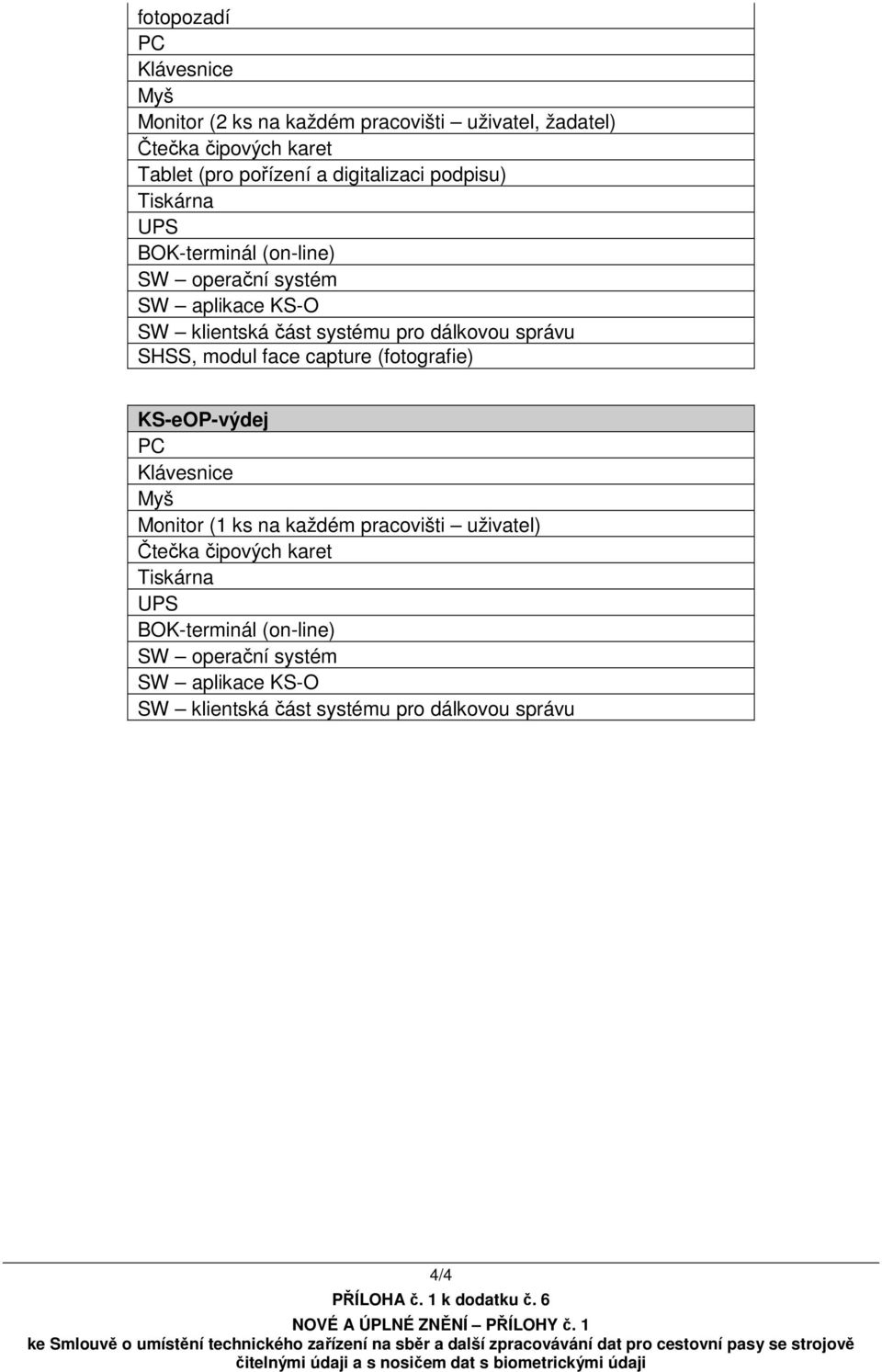 capture (fotografie) KS-eOP-výdej PC Klávesnice Myš Monitor (1 ks na každém pracovišti uživatel) Čtečka čipových karet Tiskárna UPS BOK-terminál