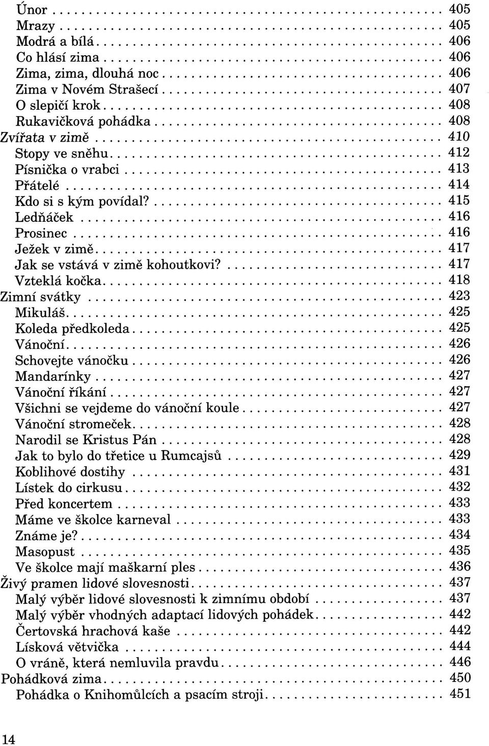 417 Vzteklá kočka 418 Zimní svátky 423 Mikuláš 425 Koleda předkoleda 425 Vánoční 426 Schovejte vánočku 426 Mandarínky 427 Vánoční říkání 427 Všichni se vejdeme do vánoční koule 427 Vánoční stromeček