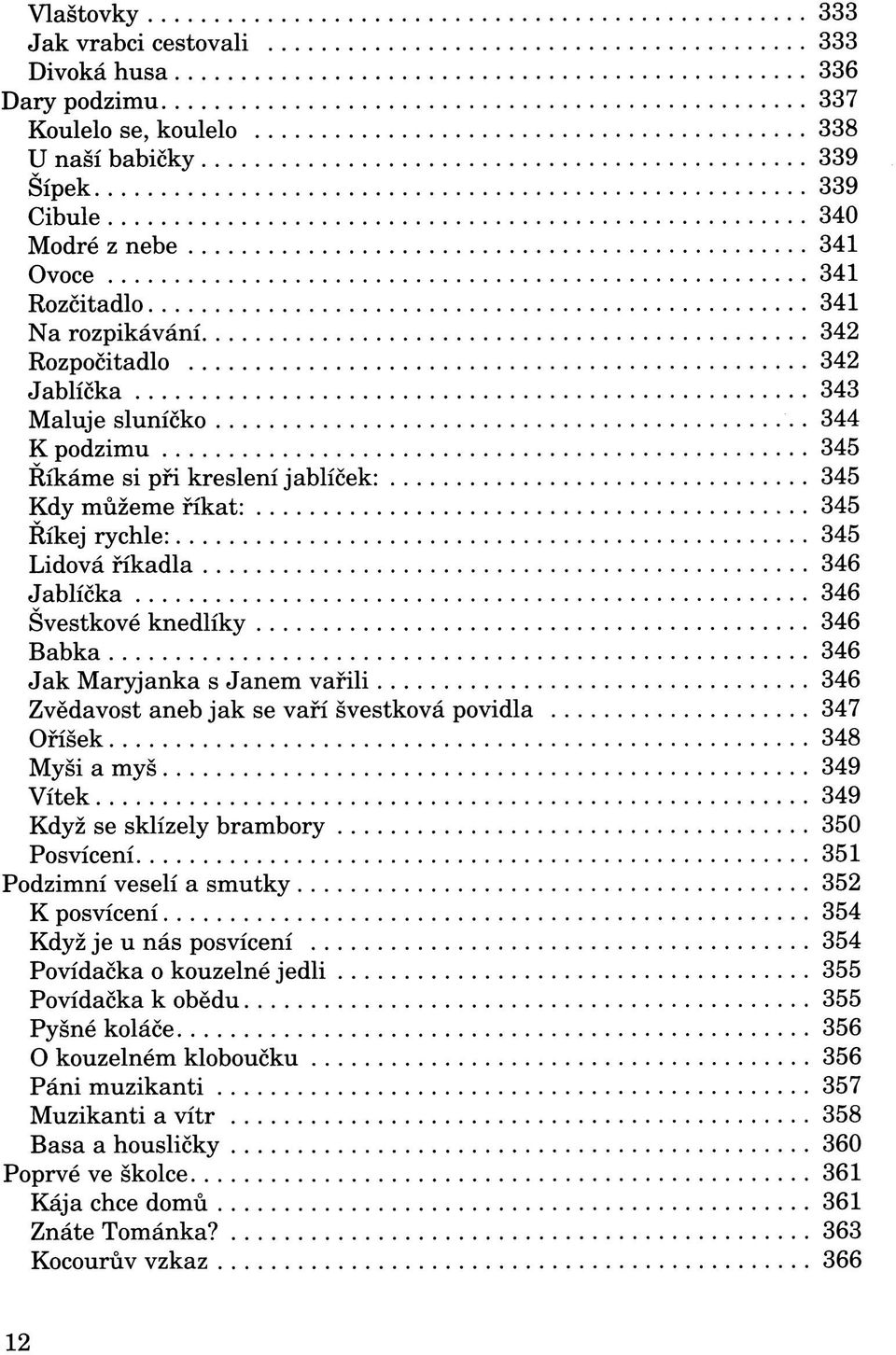 344 K podzimu 345 Říkáme si při kreslení jablíček: 345 Kdy můžeme říkat: 345 Říkej rychle: 345 Lidová říkadla 346 Jablíčka 346 Švestkové knedlíky 346 Babka 346 Jak Maryjanka s Janem vařili 346