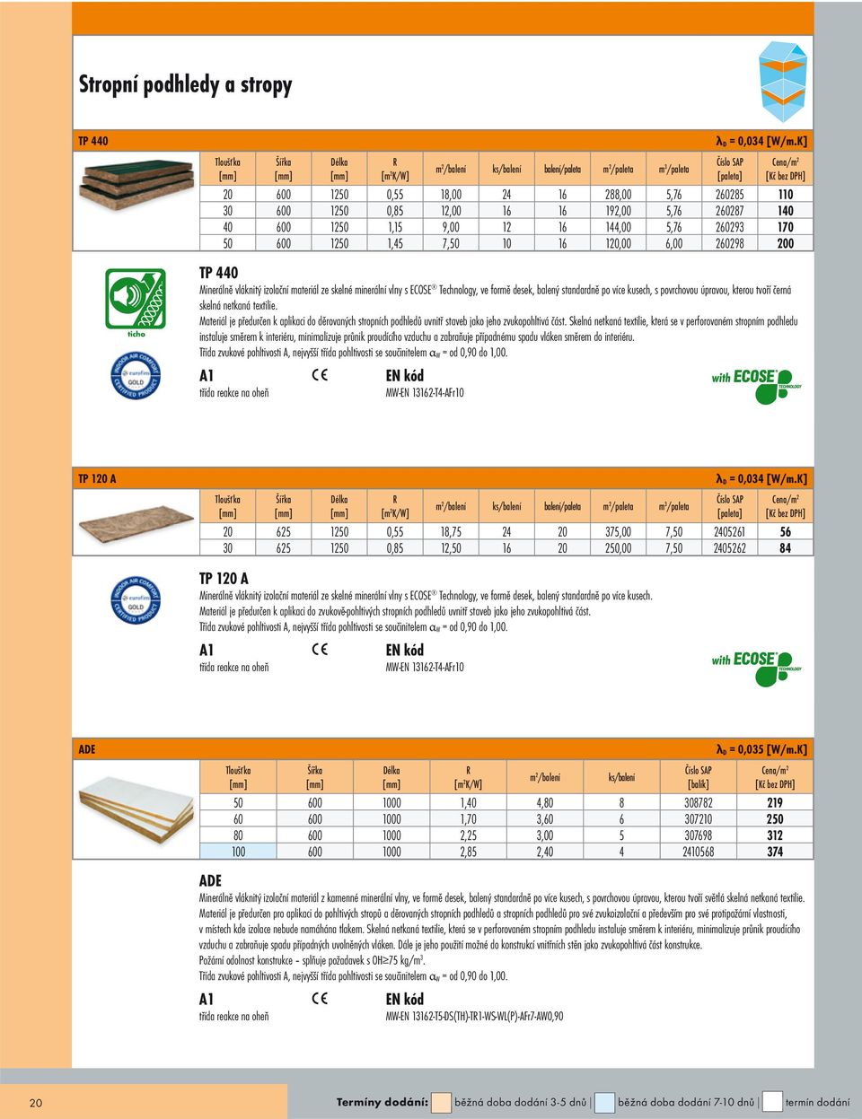 260298 200 TP 440 Minerálně vláknitý izolační materiál ze skelné minerální vlny s ECOSE Technology, ve formě desek, balený standardně po více kusech, s povrchovou úpravou, kterou tvoří černá skelná