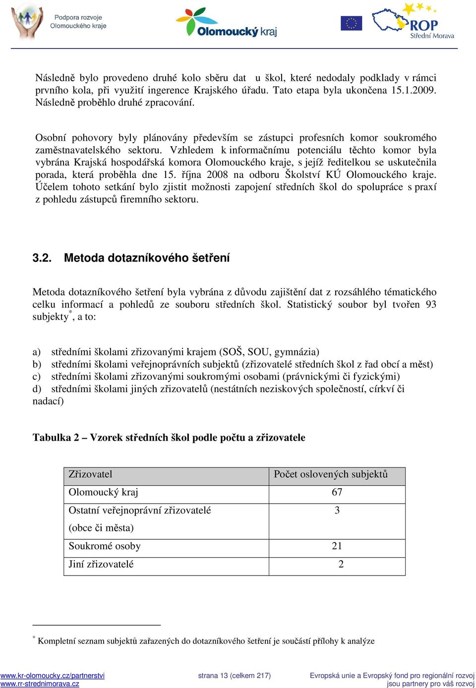 Vzhledem k informačnímu potenciálu těchto komor byla vybrána Krajská hospodářská komora Olomouckého kraje, s jejíž ředitelkou se uskutečnila porada, která proběhla dne 15.