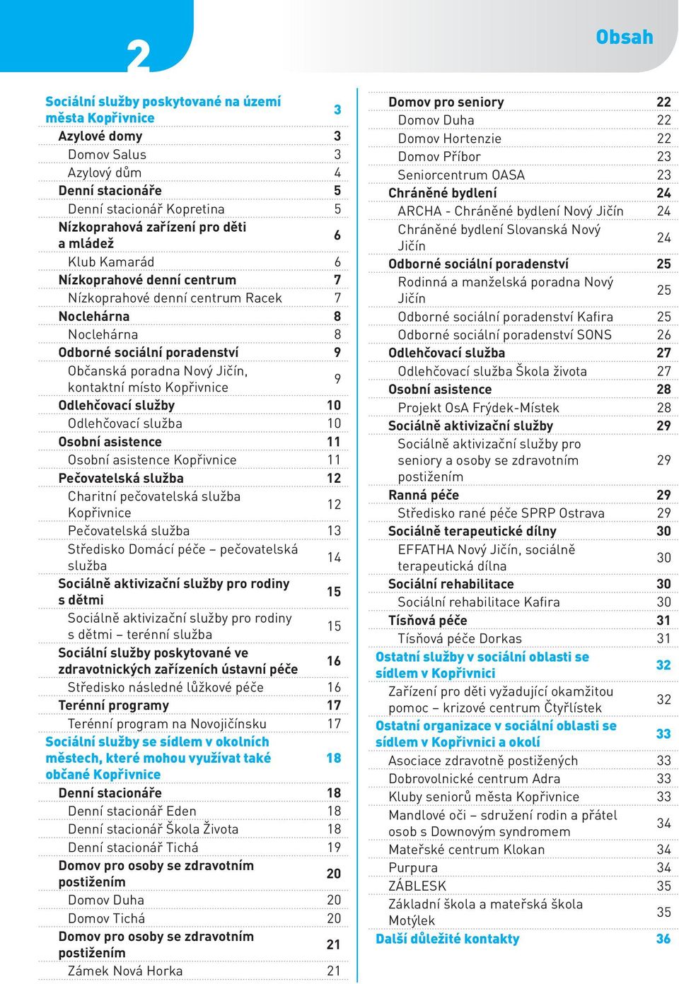 Odlehčovací služby 10 Odlehčovací služba 10 Osobní asistence 11 Osobní asistence Kopřivnice 11 Pečovatelská služba 12 Charitní pečovatelská služba Kopřivnice 12 Pečovatelská služba 13 Středisko